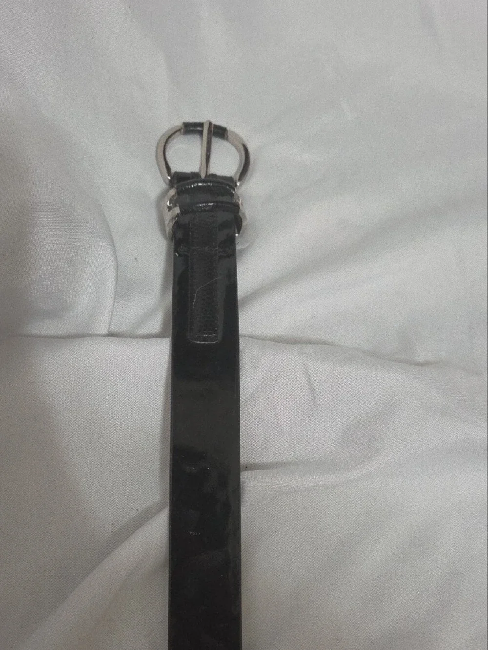 Classic Black Narrow Leather Belt with Silver-tone Buckle, Size 36-40, Like New